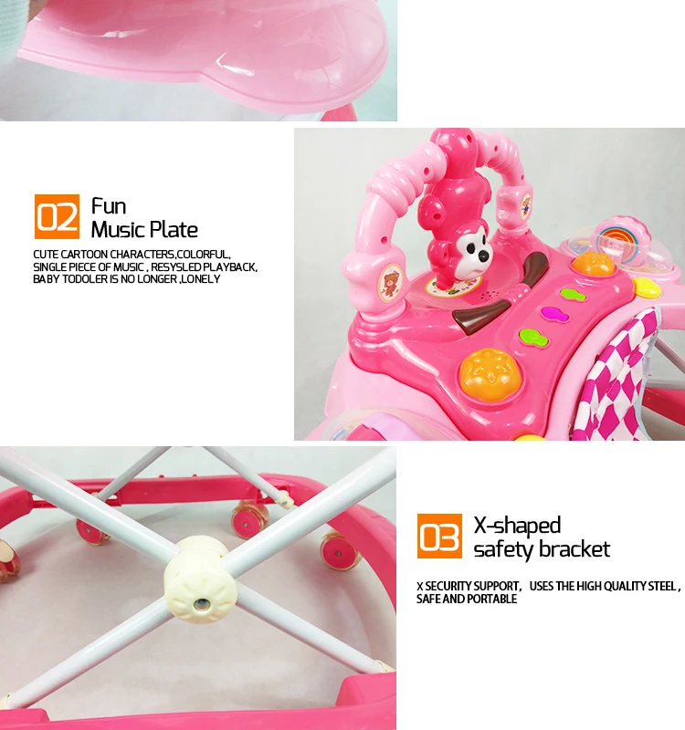 baby walker with plastic wheels can add push bar and canopy