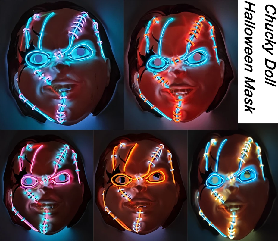 Scary Chucky Doll LED Mask for Halloween Rave Parties - 3 Flashing ...