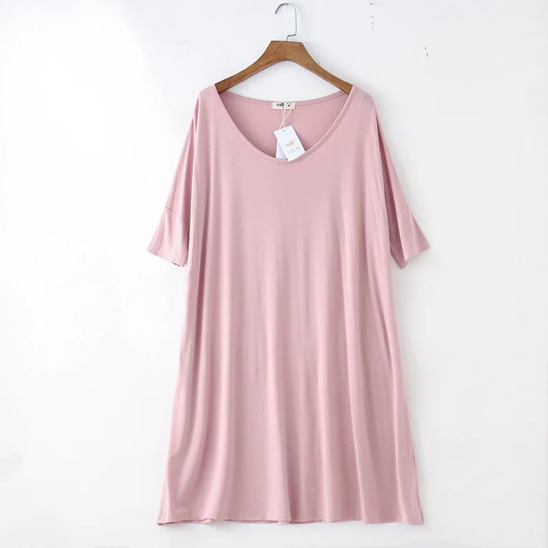 Women Plus Size Modal Sleep Dress Summer Nightwear Casual V-neck Solid ...