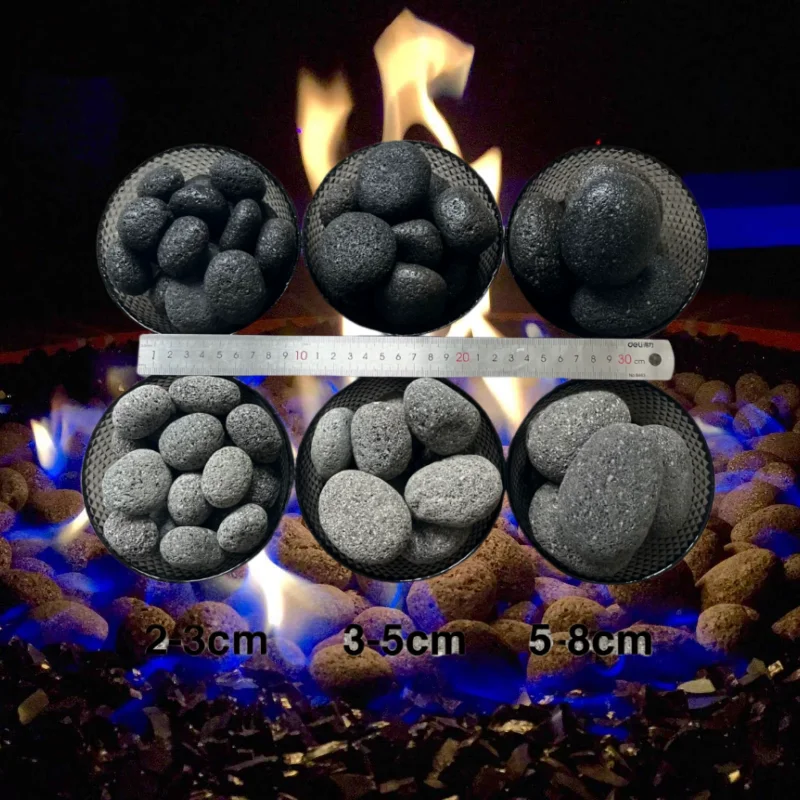 Hot Sale Fire Rock 5-8cm Black Lava Stones Pebbles Stone Sauna Stone Fire Glass Outdoor Fire Pit Garden Landscaping Rocks manufacture