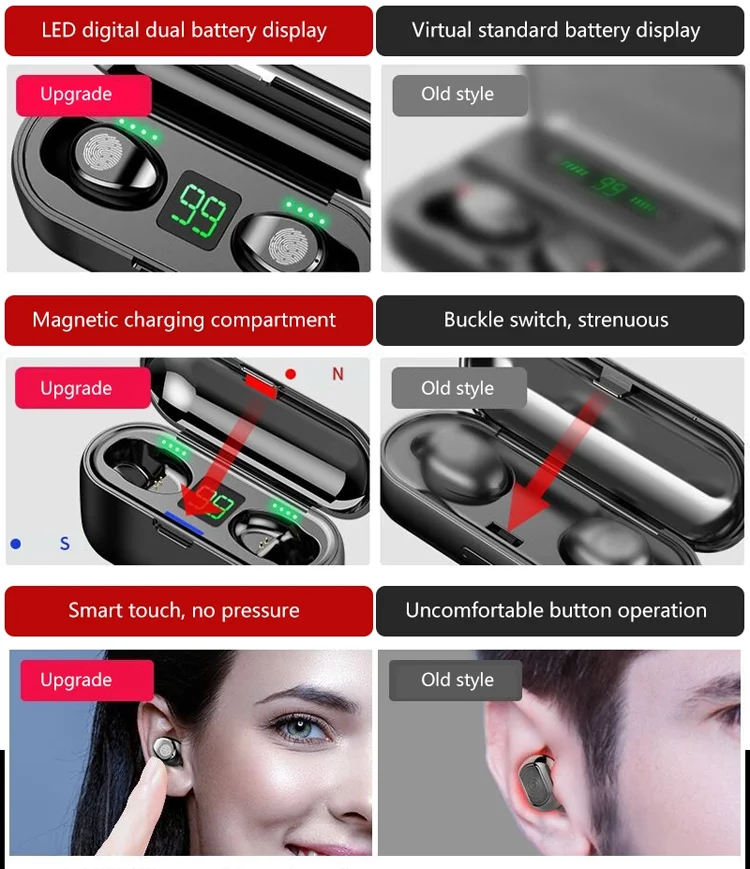 2020 New Fashion Amazon Top Seller F9 TWS Wireless Headphone Portable BT 5.0 Earphone Wireless Earbuds For iPhone Android - ANKUX.COM