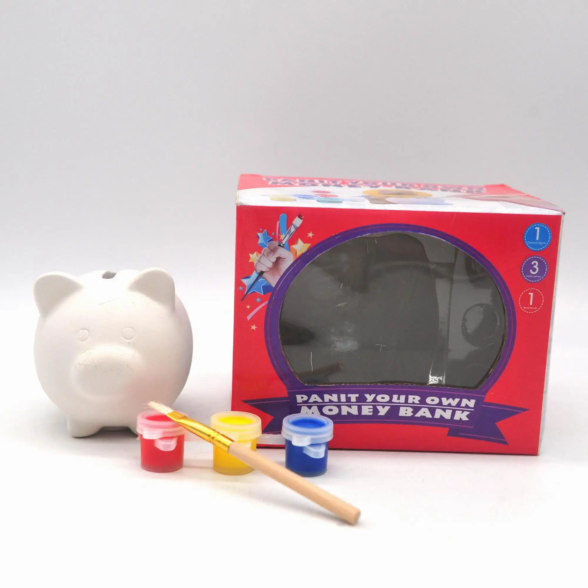 Diy Ceramic Money Box Ceramic Paint Your Own Piggy Bank With 3 Color Painting 1 Brush For