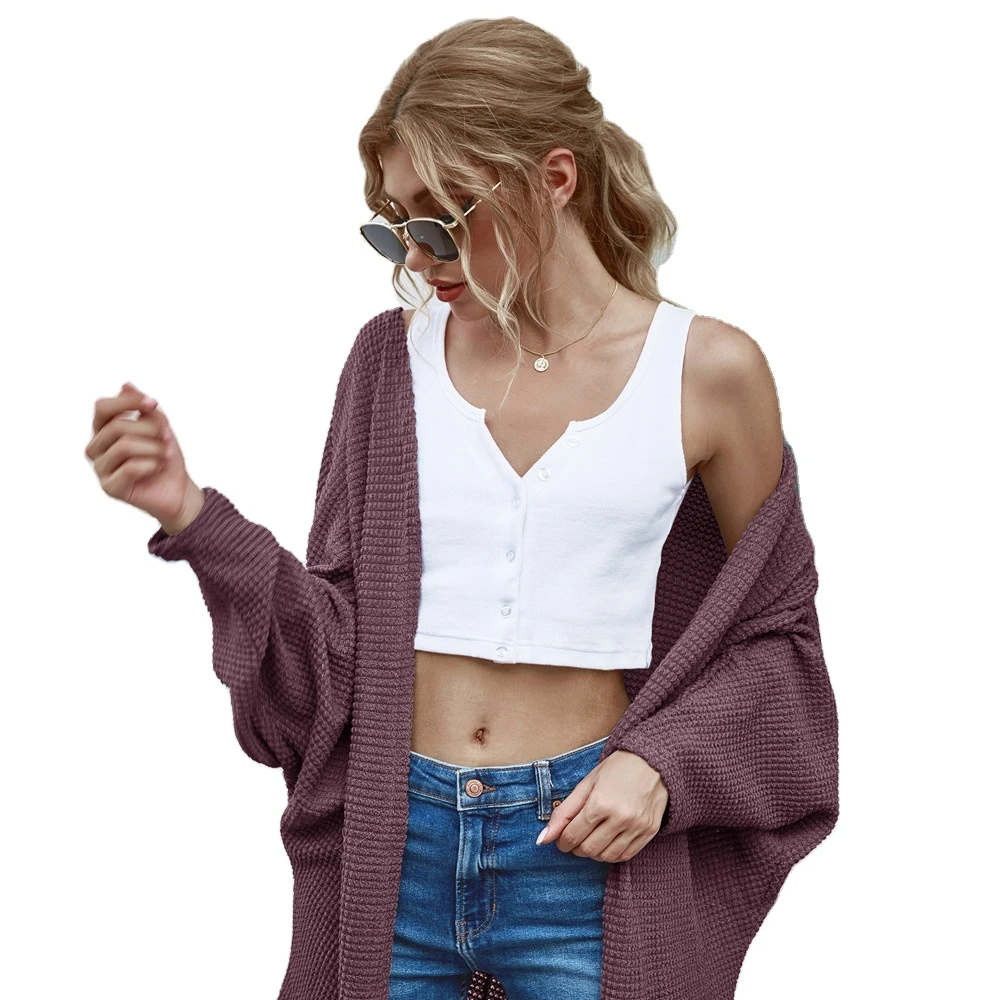 Women Knitted Short Sweater Long Sleeve Autumn Loose Solid Color