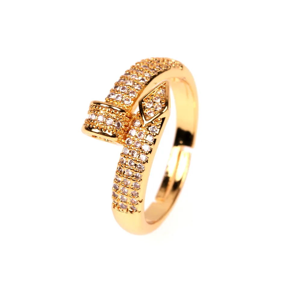 

Hotselling Micro Pave CZ Cubic Zircon Nail Opening Ring Adjustable 18k Gold Plated Cubic Zirconia Nail Ring