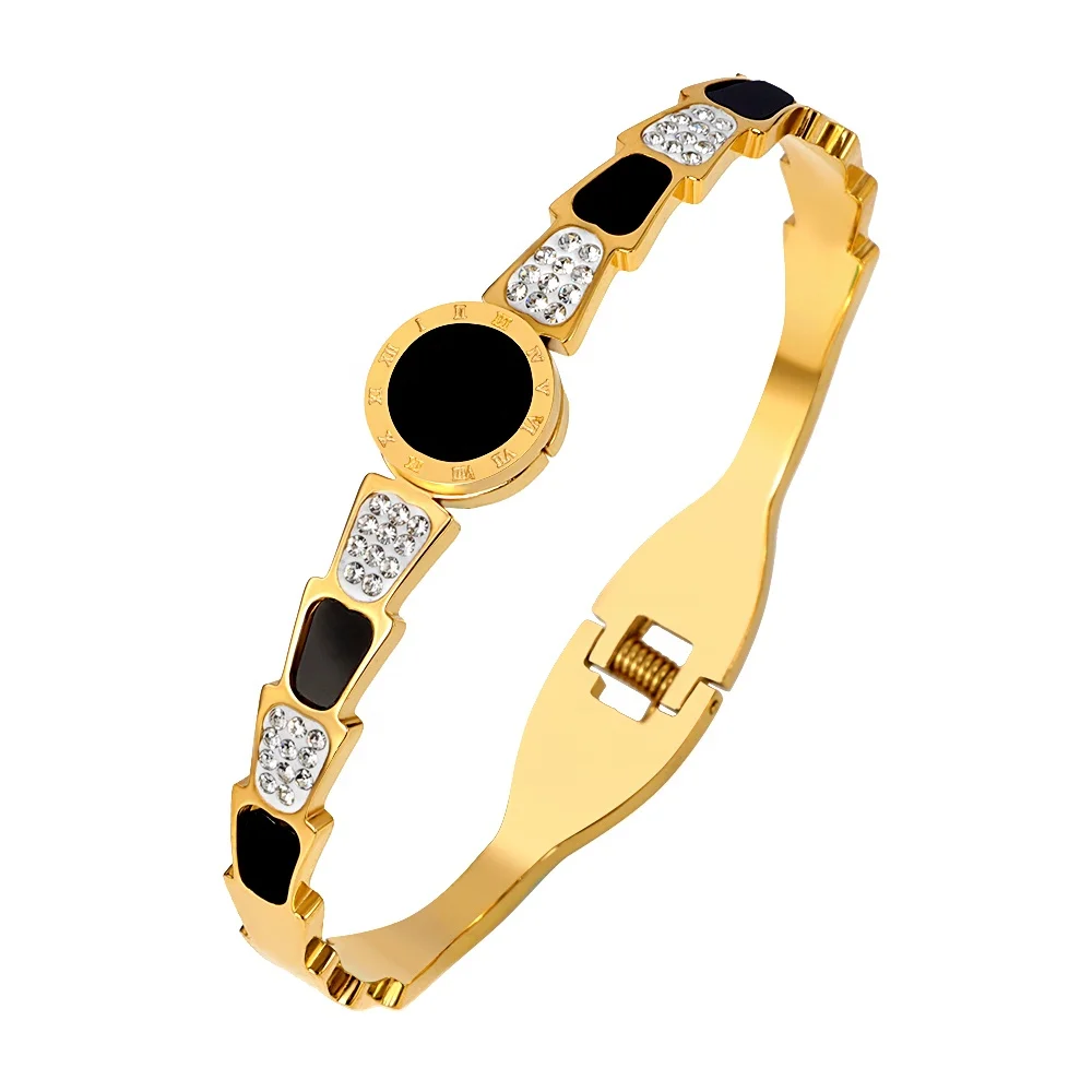 msx罗马数字表盘白色粘土水晶弹簧可开启不锈钢手镯女士