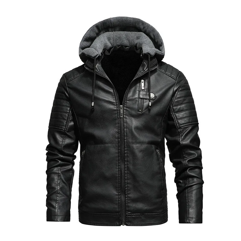 Autumn And Winter New Leather Leather Youth Plush Hooded Leather Coat ...