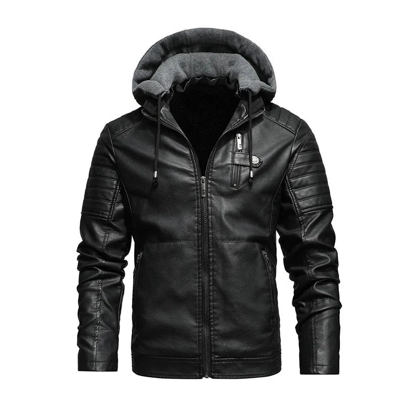 Men's Hooded Leather Jacket For Autumn And Winter Warmth_voghion.com