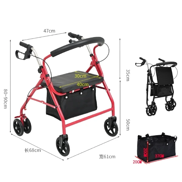 lightweight aluminium adults elderly walking aids foldable Walker with 4 Wheels and Bag Sports Folding Shopping Cart supplier