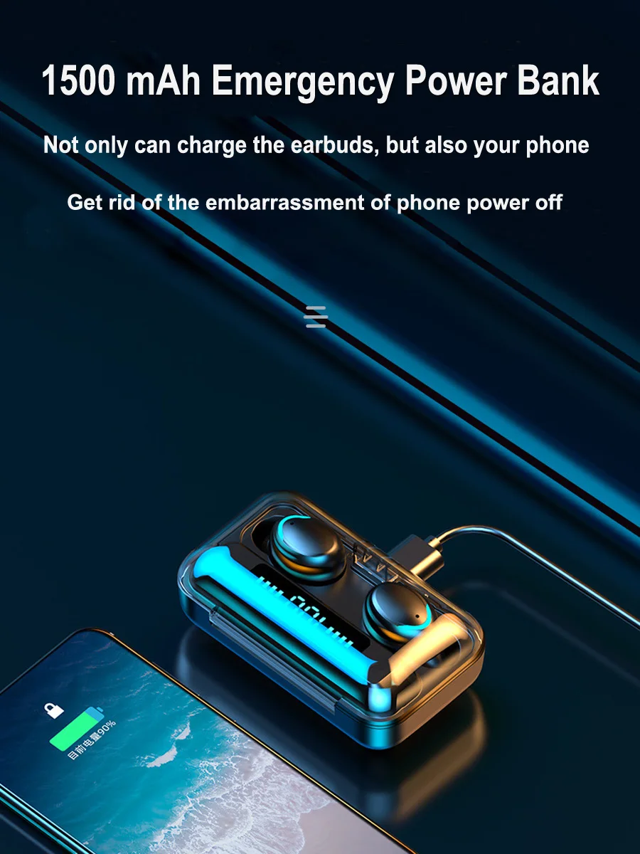 TWS F9-5 Wireless Earphones 8D Stereo Bass Sport Wireless BT5.0 Headphones Gaming Music Earbuds With 3 LED digital Power Display - ANKUX.COM