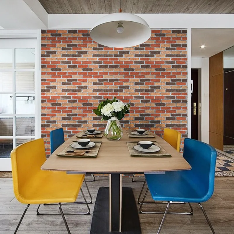 Wall Paper PVC Self-adhesive Waterproof Wallpaper 3D Rock Grain Brick Background Wall Dining Room Living Room Decoration