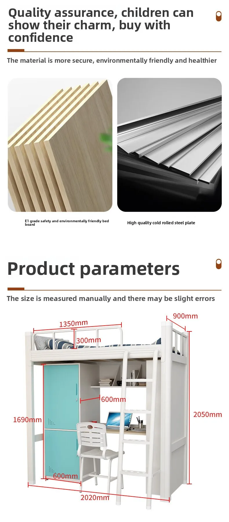 product modern metal bunk bed high low durable desk wardrobe for college students for dormitory apartment living room hotel bedroom-8