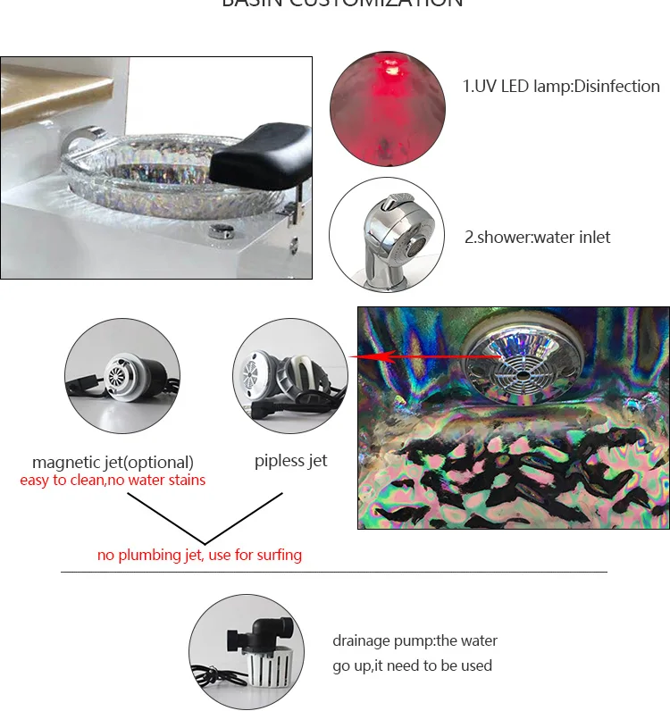 Color optional pu leather pedicure chair with drawers spa massage chair