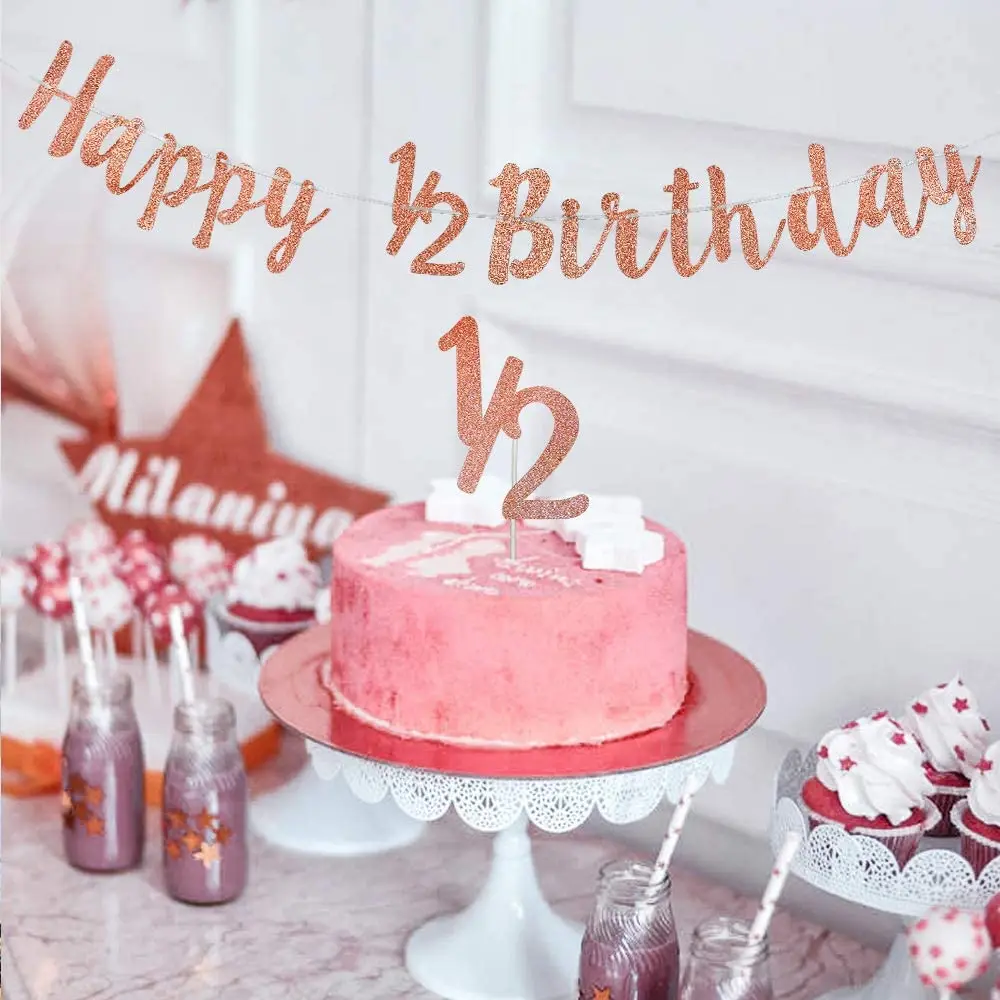 Rose Gold 1 2 Cake Topper Half Birthday Banner Crown Baby Girl 6 Months Happy 1 2 Half Birthday Party Supplies Decorations Buy Half Birthday Banner For Half Birthday Party Supplies 1 2 Happy Birthday
