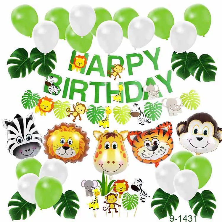 Jungle Safari Party Decorations Set Animal Happy Birthday Banner Cake ...