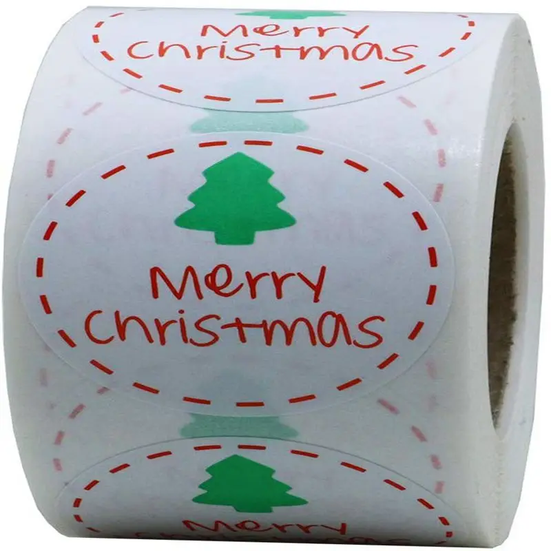 定制圣诞快乐密封贴纸,diy礼品胶粘吻切纸标签贴纸印刷