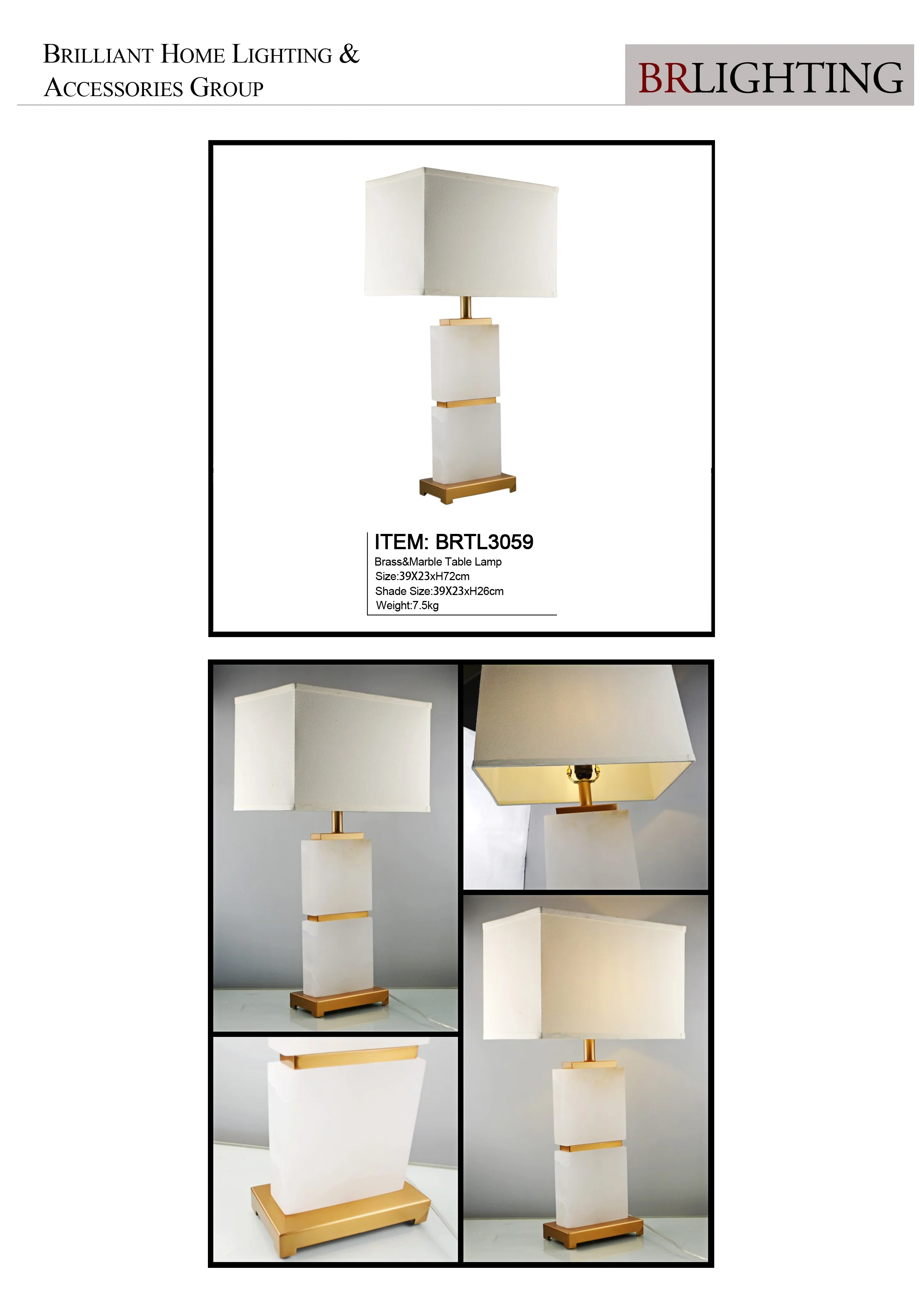 High quality simple style brass marble tablel lamp for living room decoration