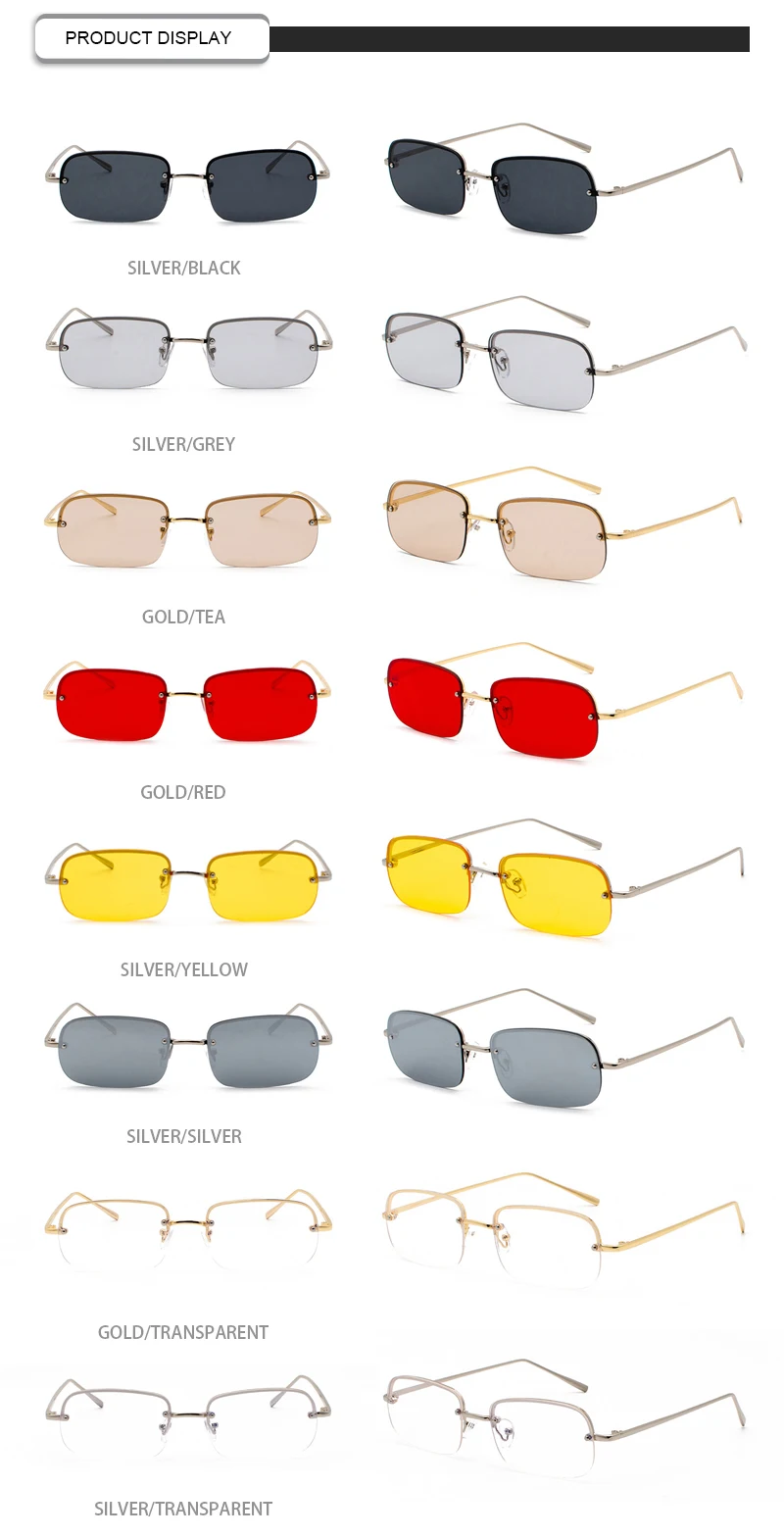 Fashion Semi-Rimless Rectangle Cat3 UV400 Men Women Sun Glass Sunglasses