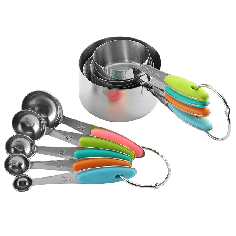 
9 Piece stainless steel measure cups Set with Silicone handle- Home Kitchen Gadget, Tool & Utensils for Cooking 