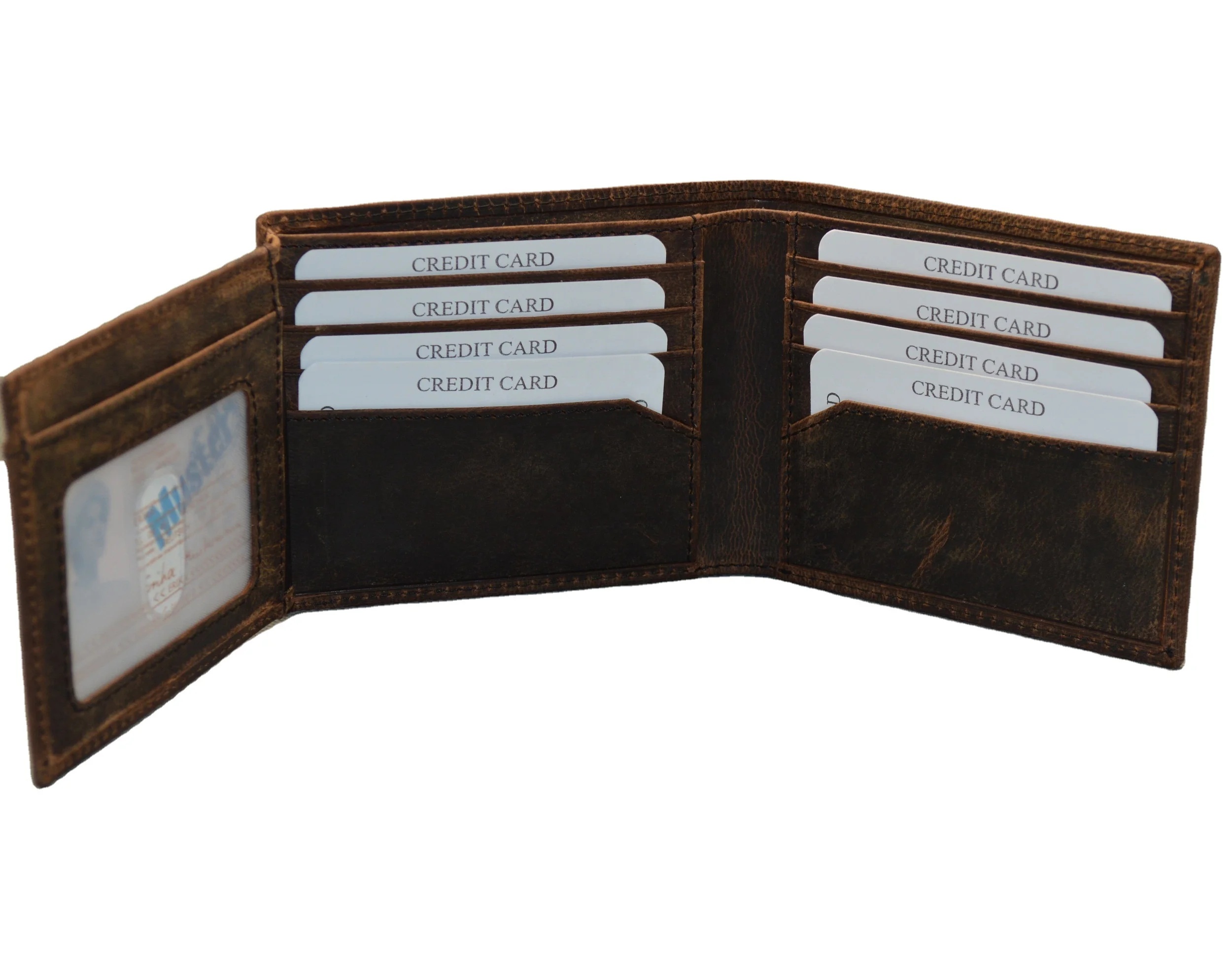 Skull Double Id Bifold Hand Burnished Premium Leather Multi Card