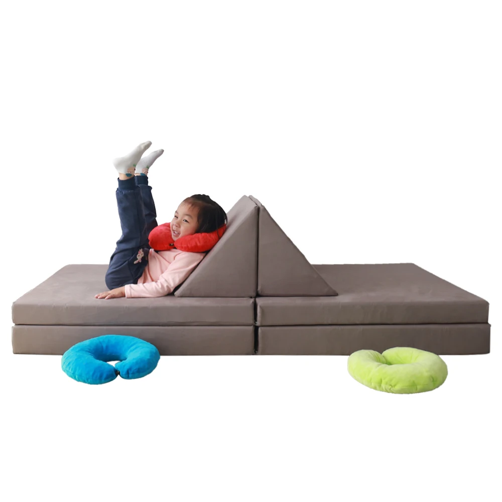 
Removable Plush Cover Gray Kids Play Gaming Tri-Fold Foam Nugget Couch 
