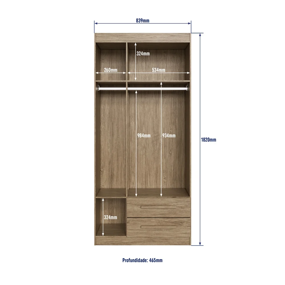 Modern Style Wardrobe Bromelia 3 Doors 2 Drawers Wardrobe With Mirrors 