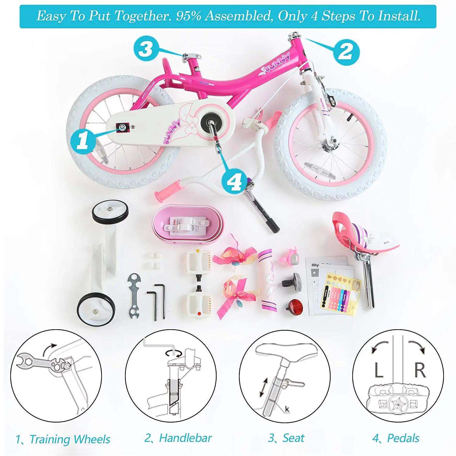 RoyalBaby Girls Kids Bike Bunny 16 In Bicycle with Basket and Training Wheels 