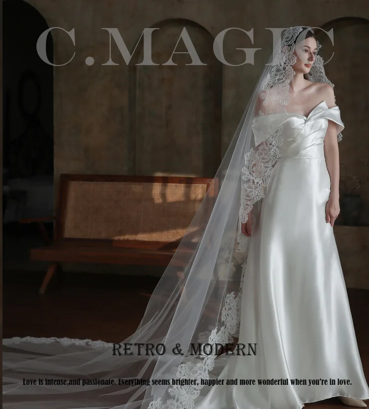 Elegant Vintage 3 Meter Long Lace Edge Bridal Veil Courtly Chapel Train Veil for Main Wedding