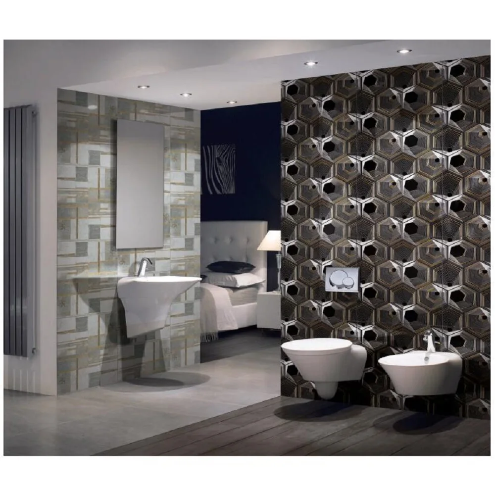 Gran venta de azulejos de mosaico de chorro de agua diseño de chorro de agua azulejos de porcelana negra nuevo azulejo de decoración de patrón de chorro de agua