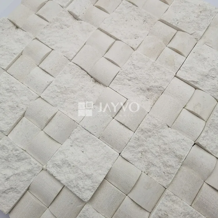 Mixed Rock Effect Snow White Marble Mosaic Fosil Wood Stone 3D Marble Mosaic Tiles For Kitchen Backsplash