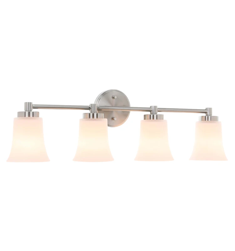 4 Light Bathroom Vanity Lamp Brushed Nickel Wall Mounted Vanity Lighting Fixture with White Glass