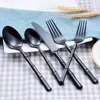 Elegant shape flatware black gold cutlery with bamboo handle set luxury Stainless Steel 18/10
