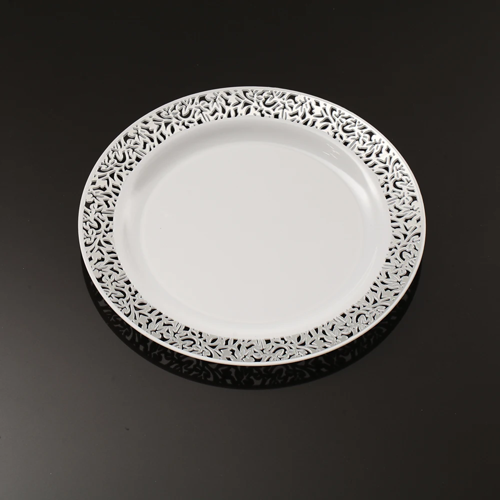 厂家直销一次性板材塑料板黄金镀金派对餐盘高档中空餐具菜盘 - buy