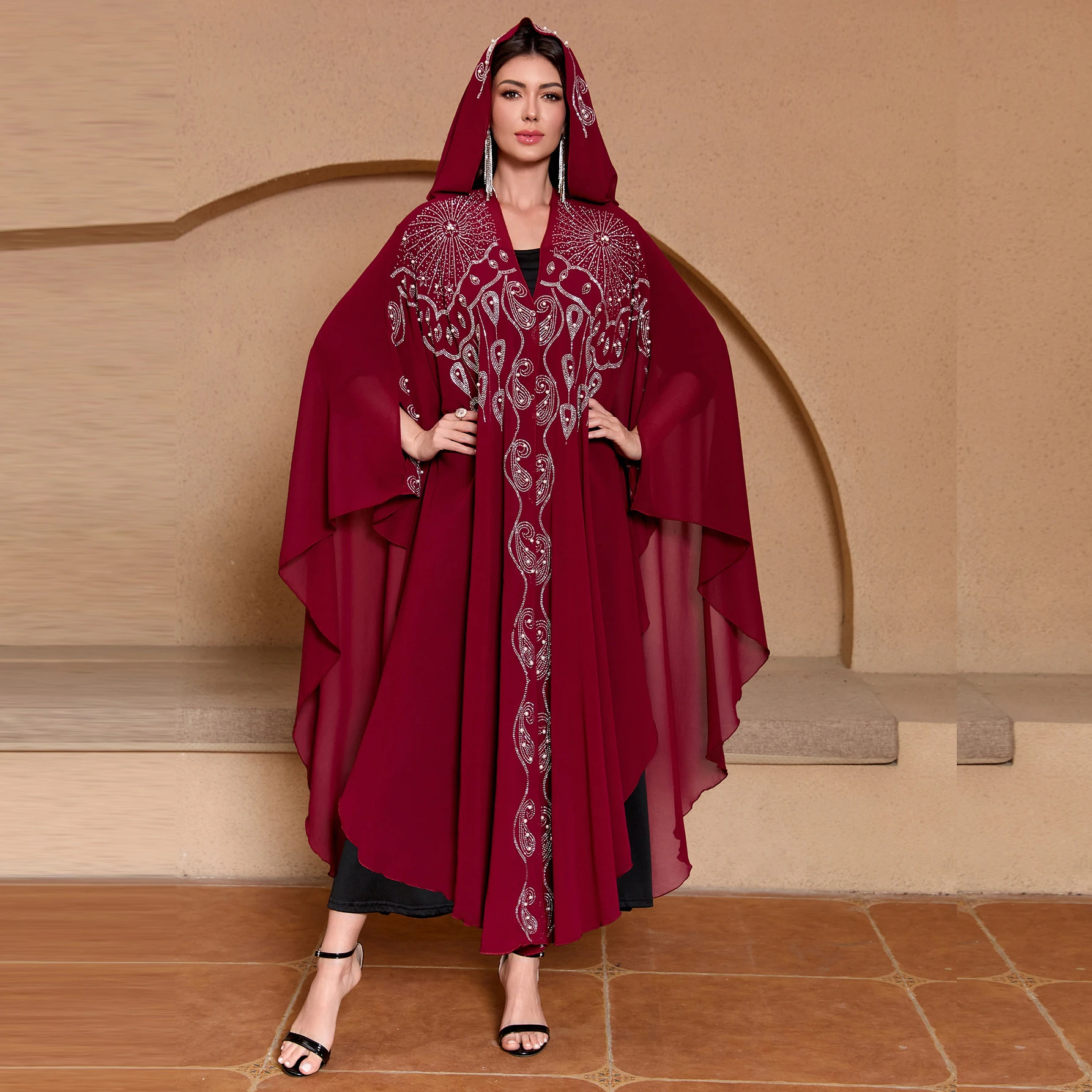 Adult Middle East Arabic Islamic Rhinestone Turkish Robe Long Muslim Shawl Hooded Cape Khaliji Abaya Dress Adult Middle East Arabic Islamic Rhinestone Turkish Robe Long Muslim Shawl Hooded Cape Khaliji Abaya Dress
