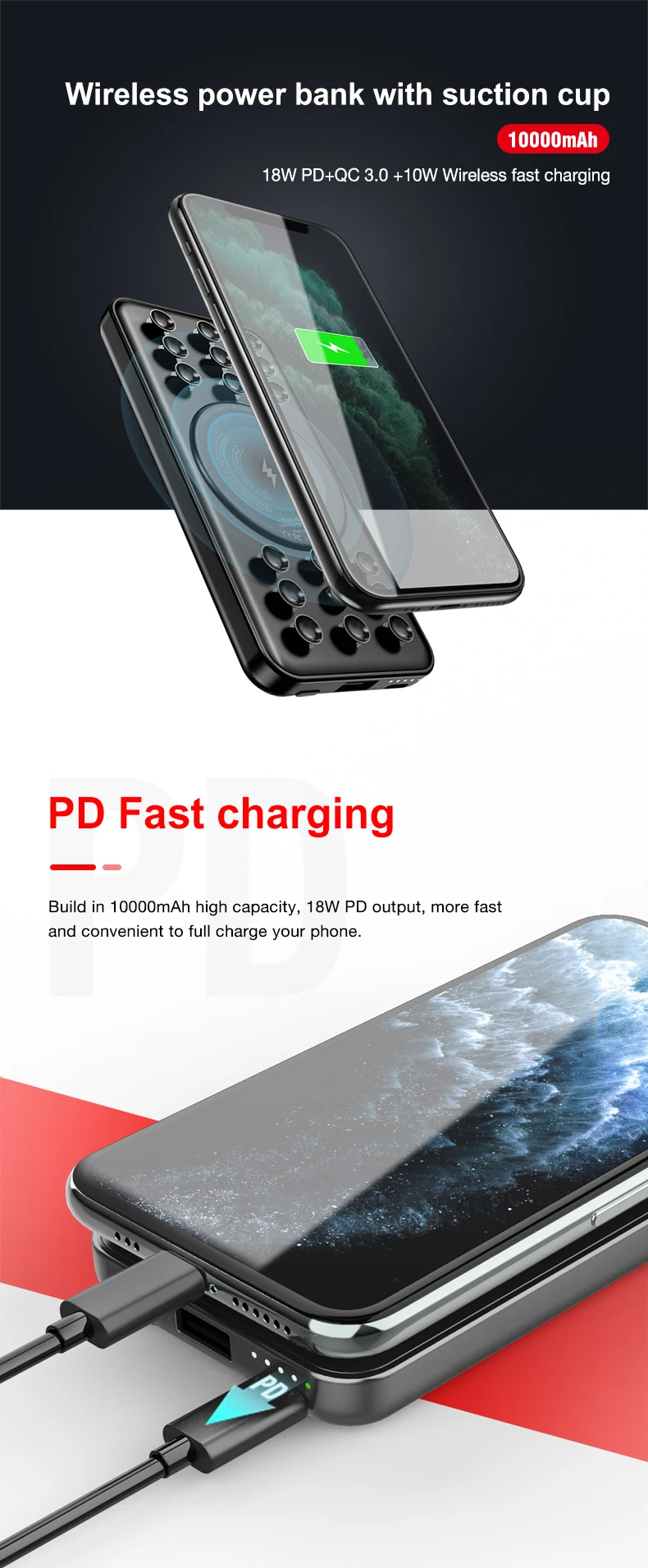 3 In 1 Pd 18w + Wireless Charging 10w Wireless Power Bank 10000 Mobile ...