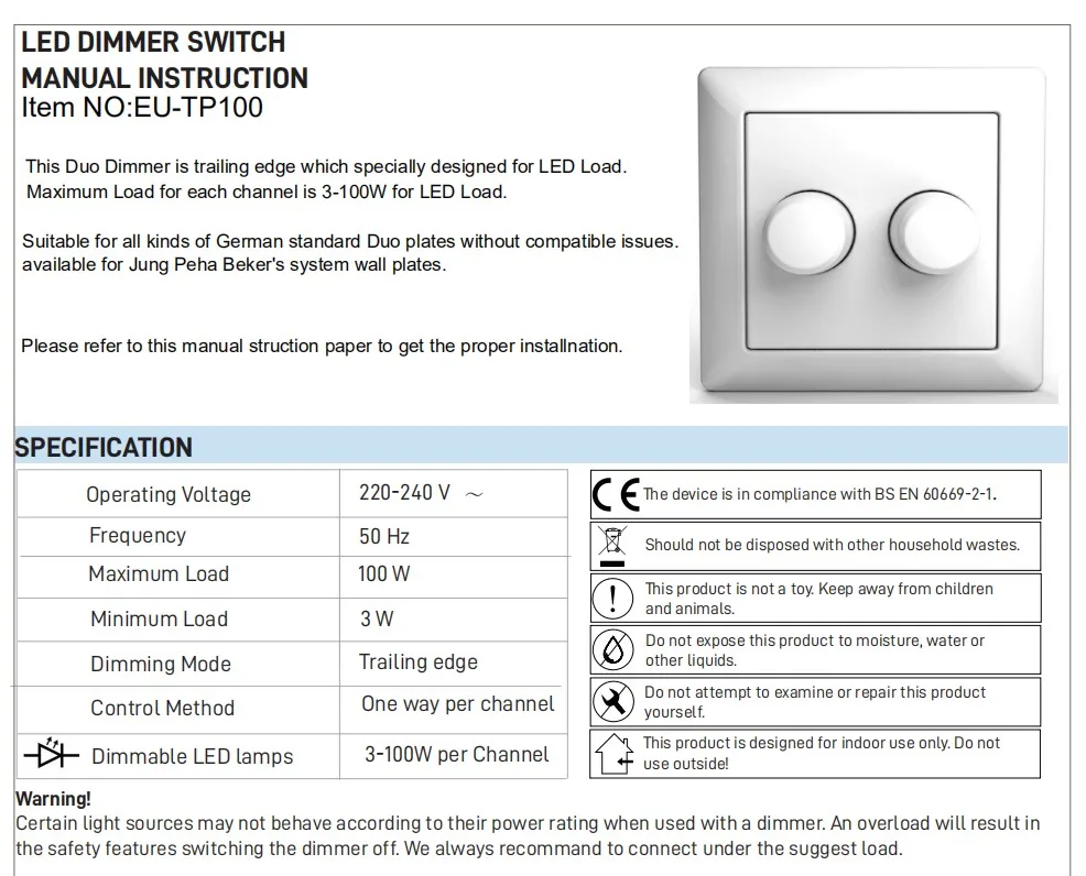 Eu Rotary And Push Button Dimmer Switch Saa Trailing Edge Dimmer 2 Gang