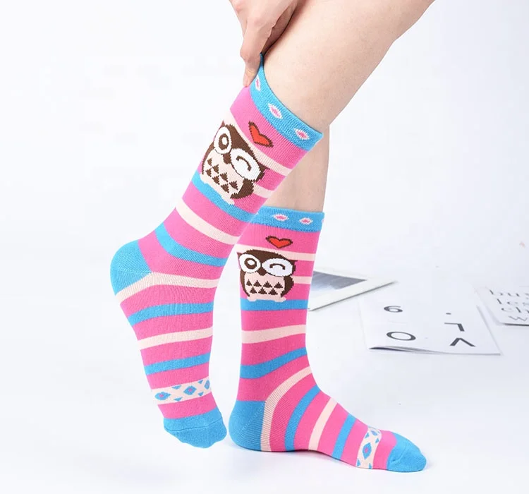 designed pink funny tube custom winter slouch cute cartoon colorful happy cotton women socks