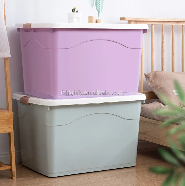 Household 4 Wheels 75l Big Size Clear Plastic Box For Clothes Storage