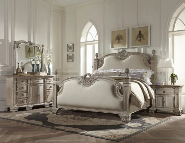 Europe style bedroom furniture luxury classic upholstered carving solid wood bed