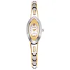 GOLD oval shape dial watch hollow strap iced out watch band tungsten steel waterproof bracelet wristwatches women