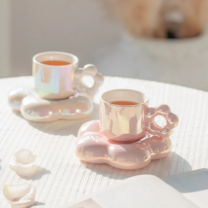 Ceramic Flower Cups Coffee Pearl Dazzling Girl Sense Ceramic Afternoon Tea Home Office Tea Cup Set Tea Cup and Saucers manufacture