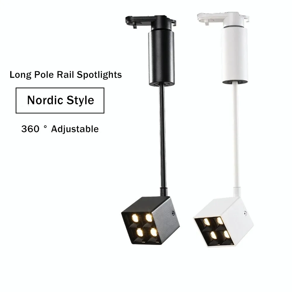 Nordic Modern Led Track Light 8W Long Pole Rail Spotlight LED Track Light AC 110V 220V Black/White Guide Rail Track Light