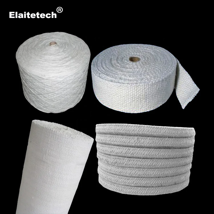
Ceramic fiber yarn textiles include square/round braided rope, twisted braid, cloth and tape 
