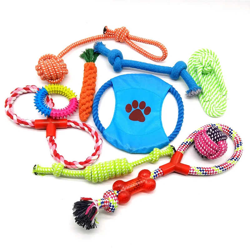 10 Pack Durable Cotton Dog Chew Toys Wholesale Multi Color Knot Rope Ball Puppy Chew Toys OEM Factory Dog Teething Chew Toy