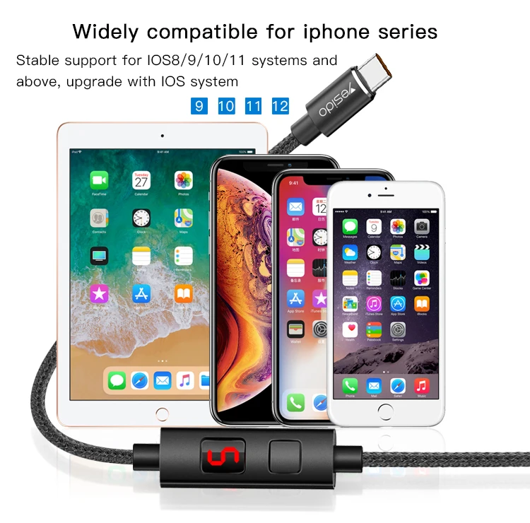 Yesido Wholesale Data Cable Line Nylon Braided Intelligent Timing Cut Off Usb Charging Cable For Iphone