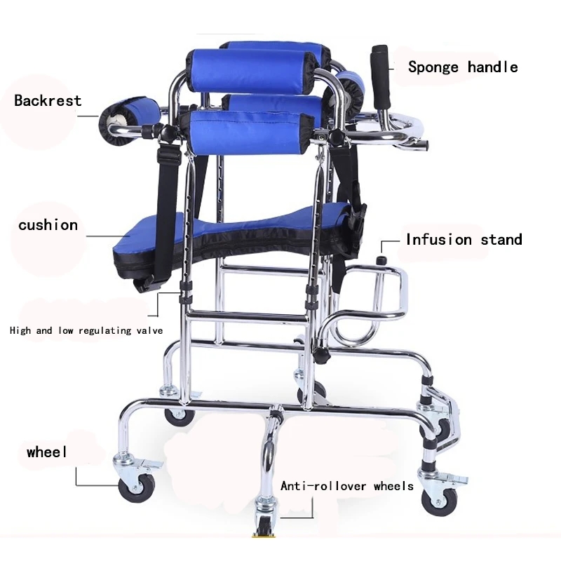 High quality anti rollover Disabled children walking aids hemiplegia lower limb training walker stainless steel standing frame