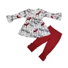 2019 Christmas style girl ruffle winter 2pcs set cute deer print festival wear