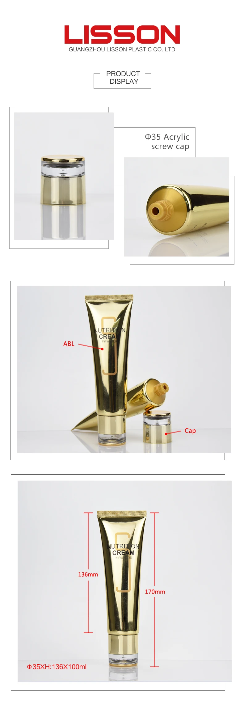 100ml Special Design  Long Nozzle skincare face wash Tube Packaging With  Acrylic Screw Cap