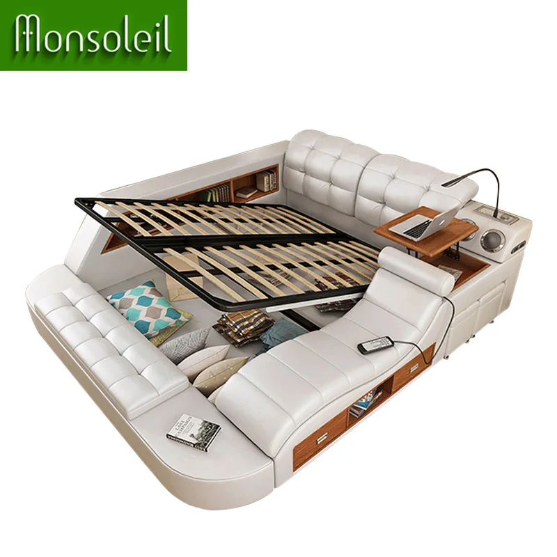 Factory direct price wholesale Luxury multifunctional bedroom furniture tatami modern smart bed with storage massage leather bed