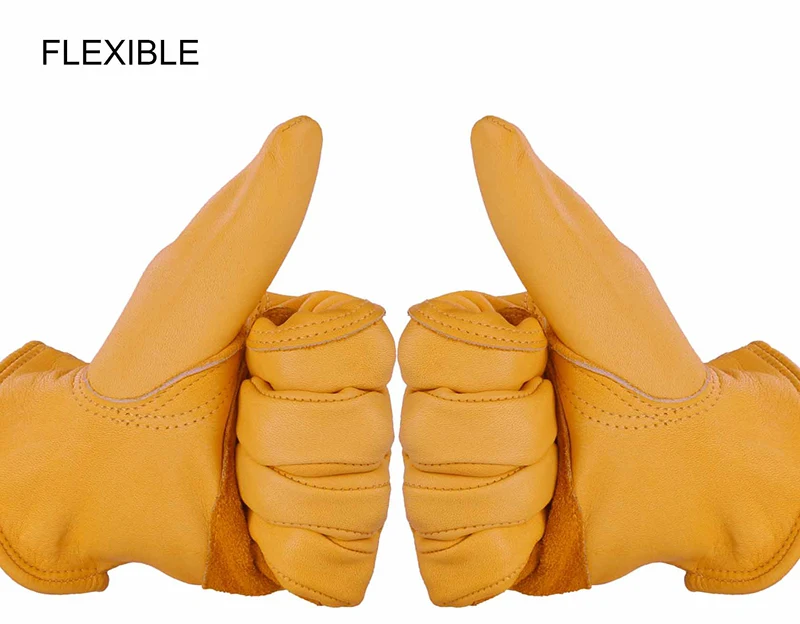 Leather Work Gloves Adjustable Wrist Tough Cowhide Garden Glove for Men Women 
