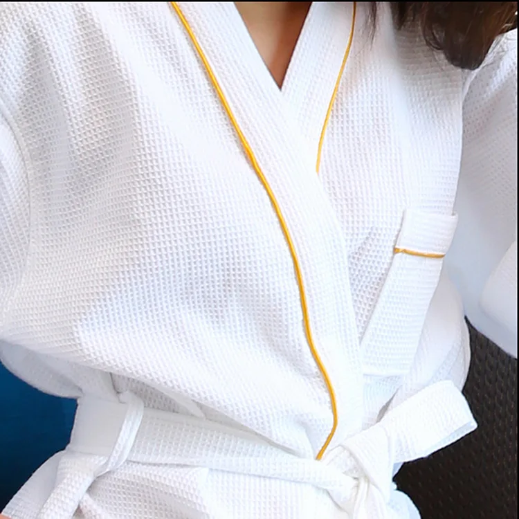 High quality 100% cotton unisex waffle bathrobe customized logo for hotel bathrobes details